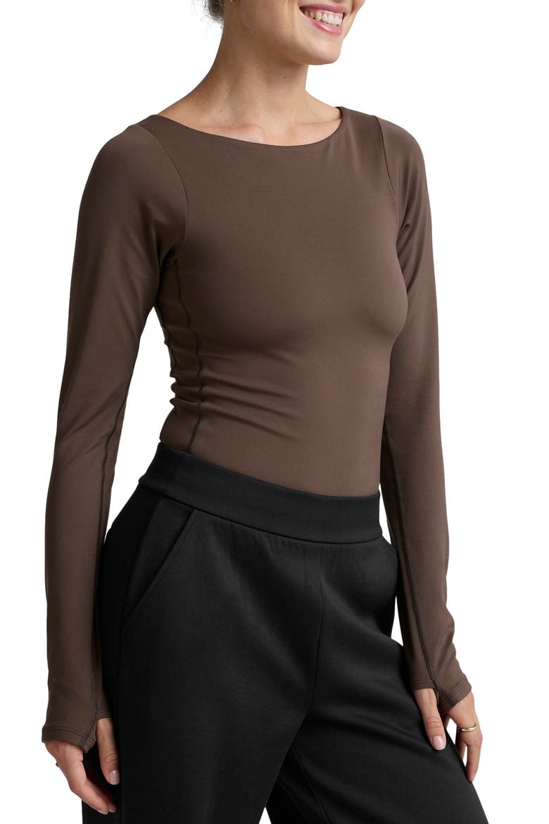 Serene Boatneck Bodysuit, Alternate, color, DUSK BROWN