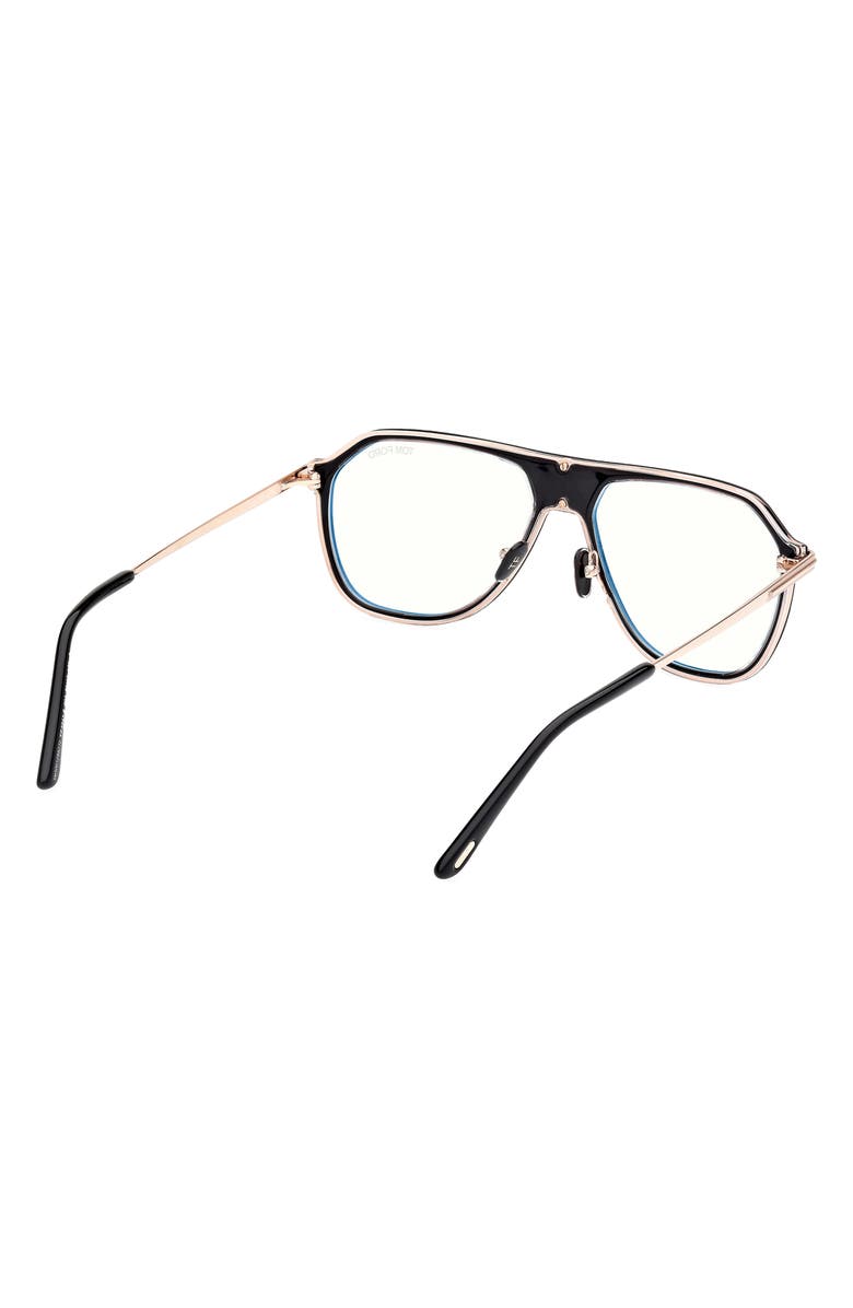 TOM FORD 56mm Pilot Blue Light Blocking Optical Glasses, Alternate, color, Black Crystal Rose Gold