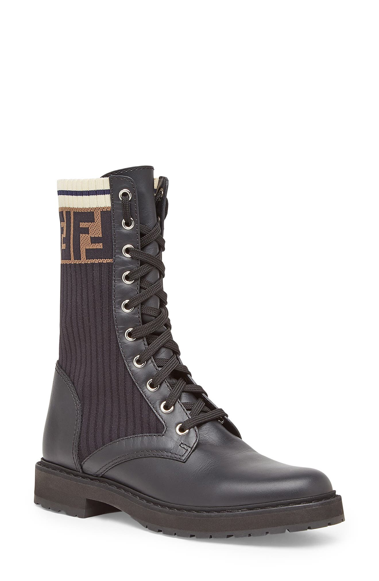 Rockoko Chelsea Sock Combat Boot, Main, color, F13MC NE/NE TAB NER MARINO