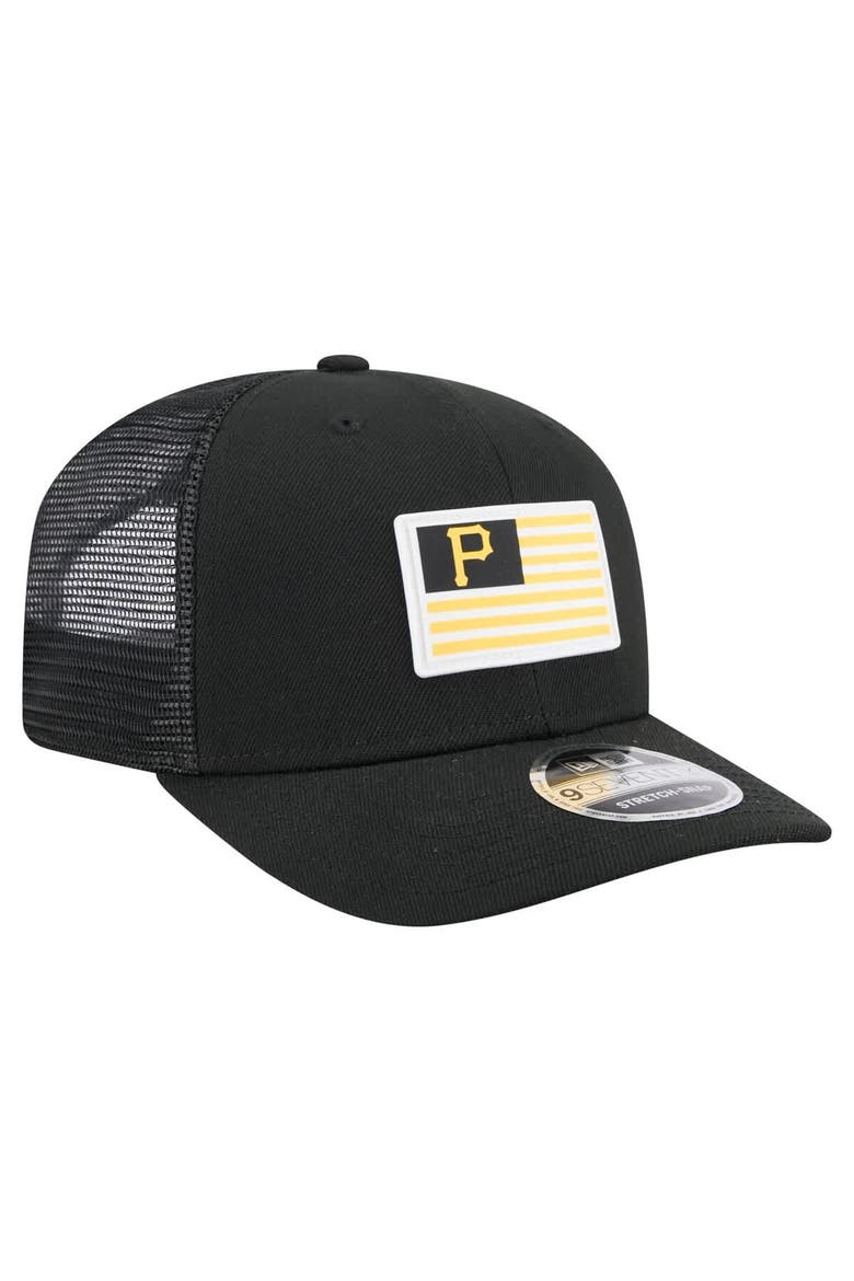 Men's New Era Black Pittsburgh Pirates Flag 9SEVENTY Stretch-Snap Hat, Alternate, color, Black
