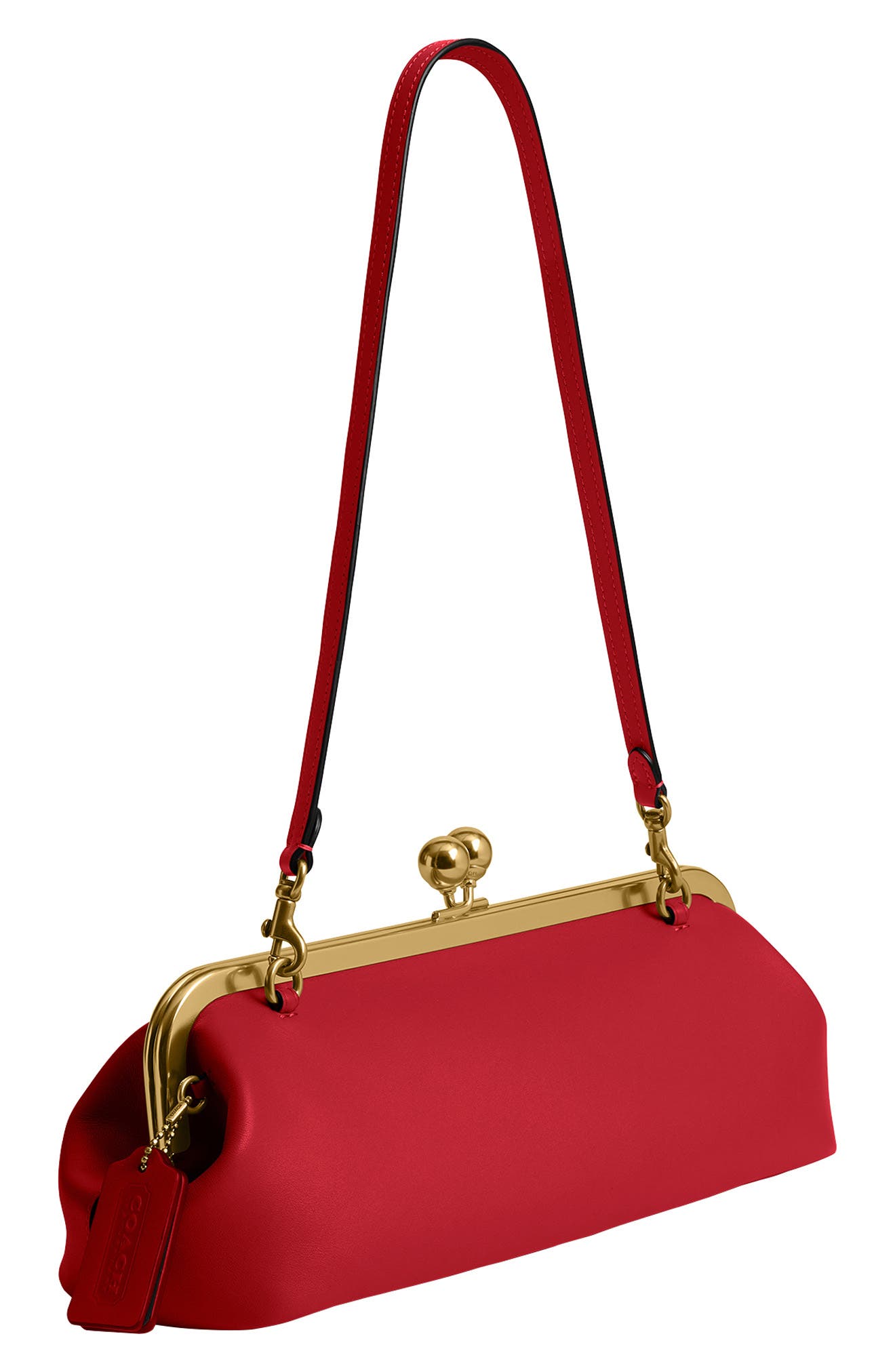 Kisslock Glovetanned Leather Frame Clutch, Alternate, color, B4/ POPPY