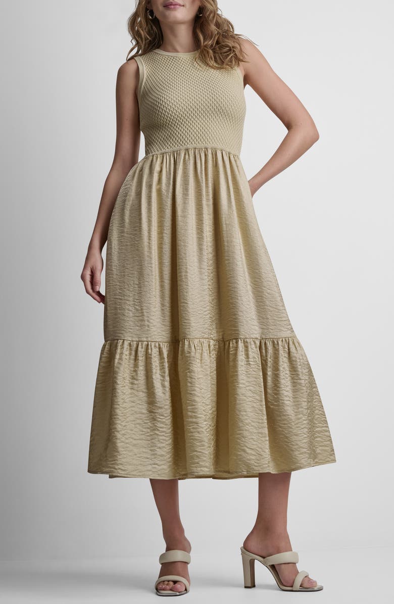 DKNY Sleeveless Diamond Knit Midi Dress, Alternate, color, Mojave Desert