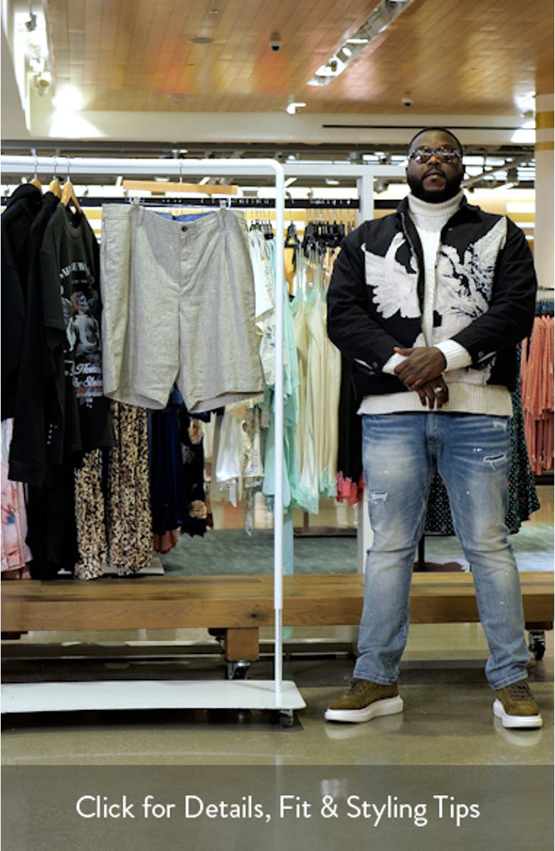 Isla Stripe Pleated Flat Front Linen Blend Shorts, sales video thumbnail