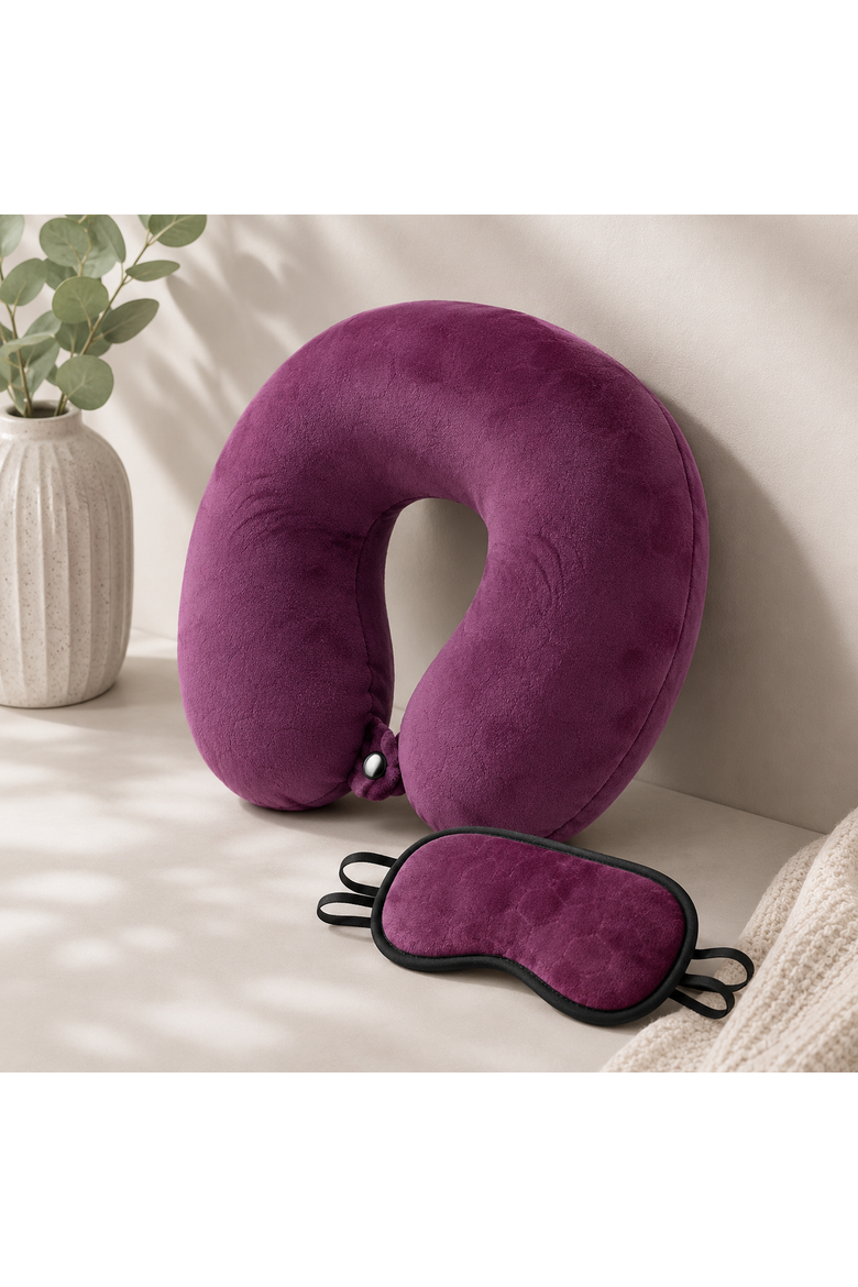 2 Memory Foam Travel Pillows with Sleep Masks, Alternate, color, Grey