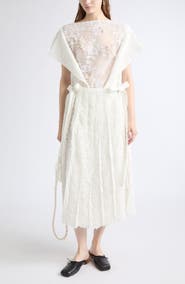 Simone Rocha Pleated Sheer Panel Lace Flare Dress
