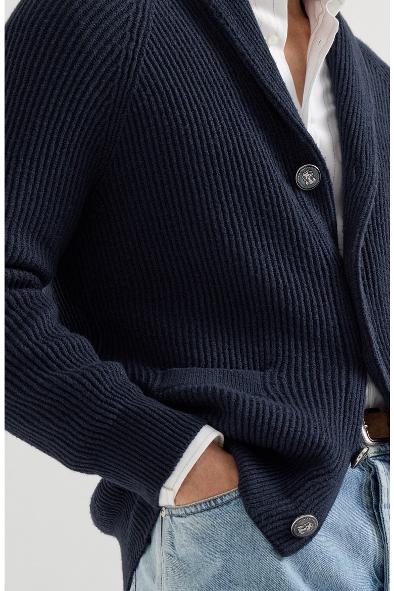 Malfilé cotton English rib cardigan with raglan sleeves, Alternate, color, Navy Blue