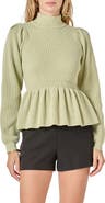 English Factory Mock Neck Peplum Rib Sweater