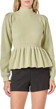 English Factory Mock Neck Peplum Rib Sweater