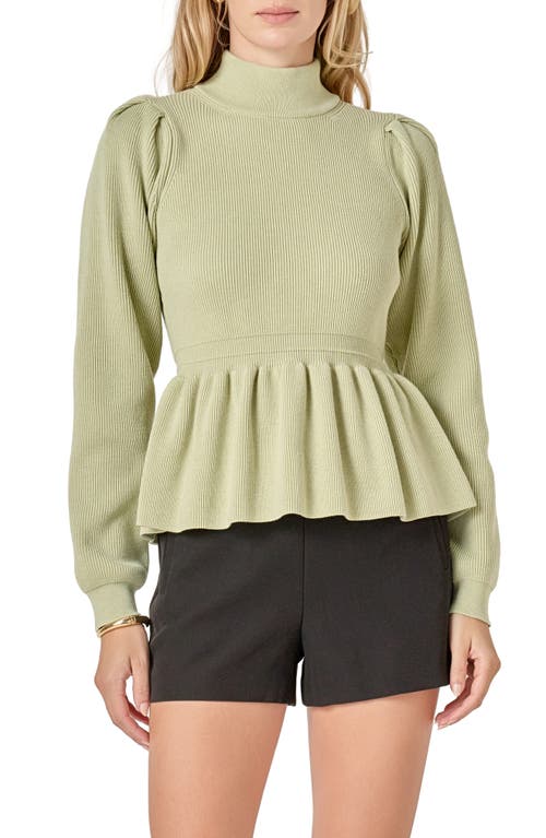 English Factory Mock Neck Peplum Rib Sweater In Green