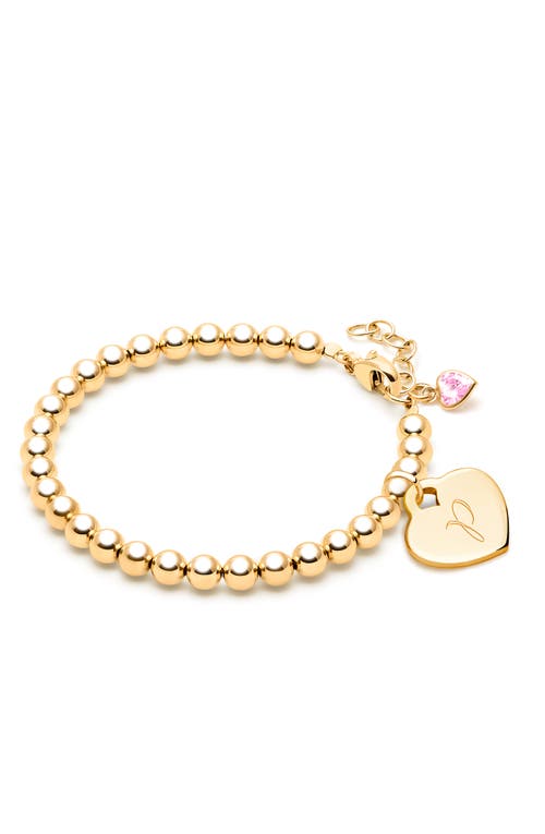Tiny Blessings Kids' 14k Gold 4mm Beads & Engraved Initial 6.25" Bracelet