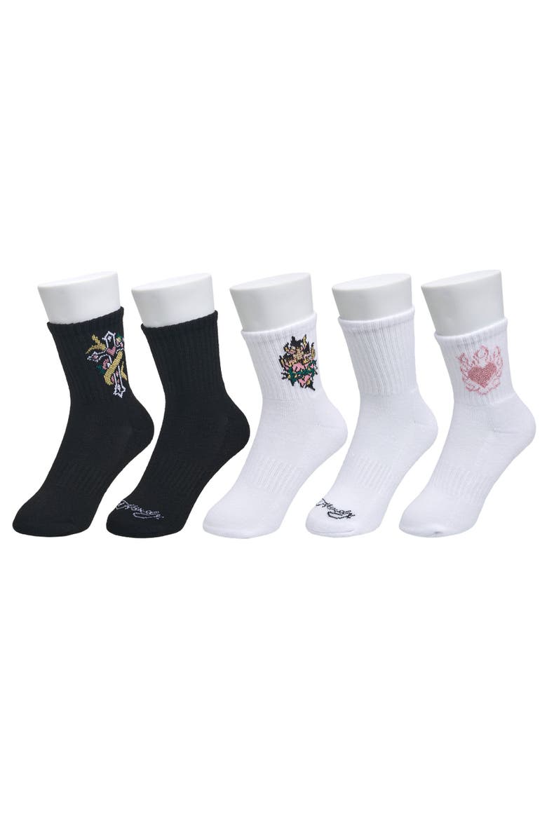 Flowery Cross Print Half Cushion Mid Crew Sock 5 Pack, Main, color, White Multi