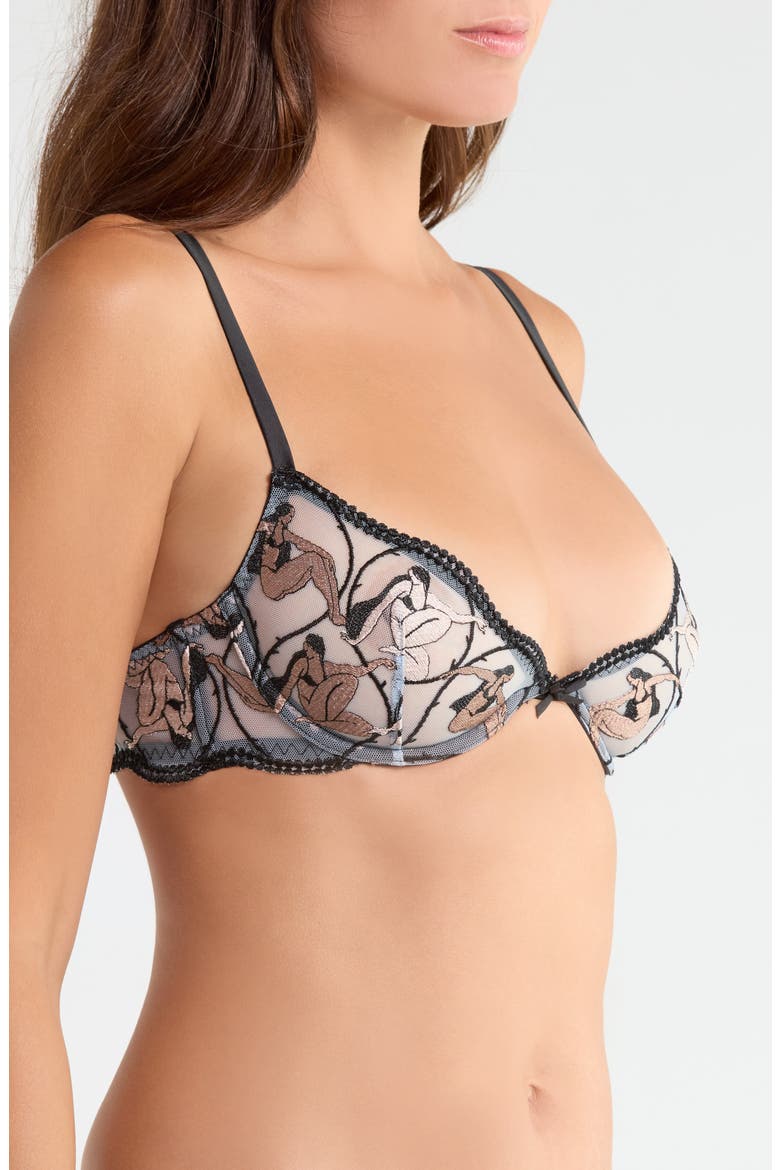 Gio Ponti Embroidered Underwire Demi Bra, Alternate, color, BLACK