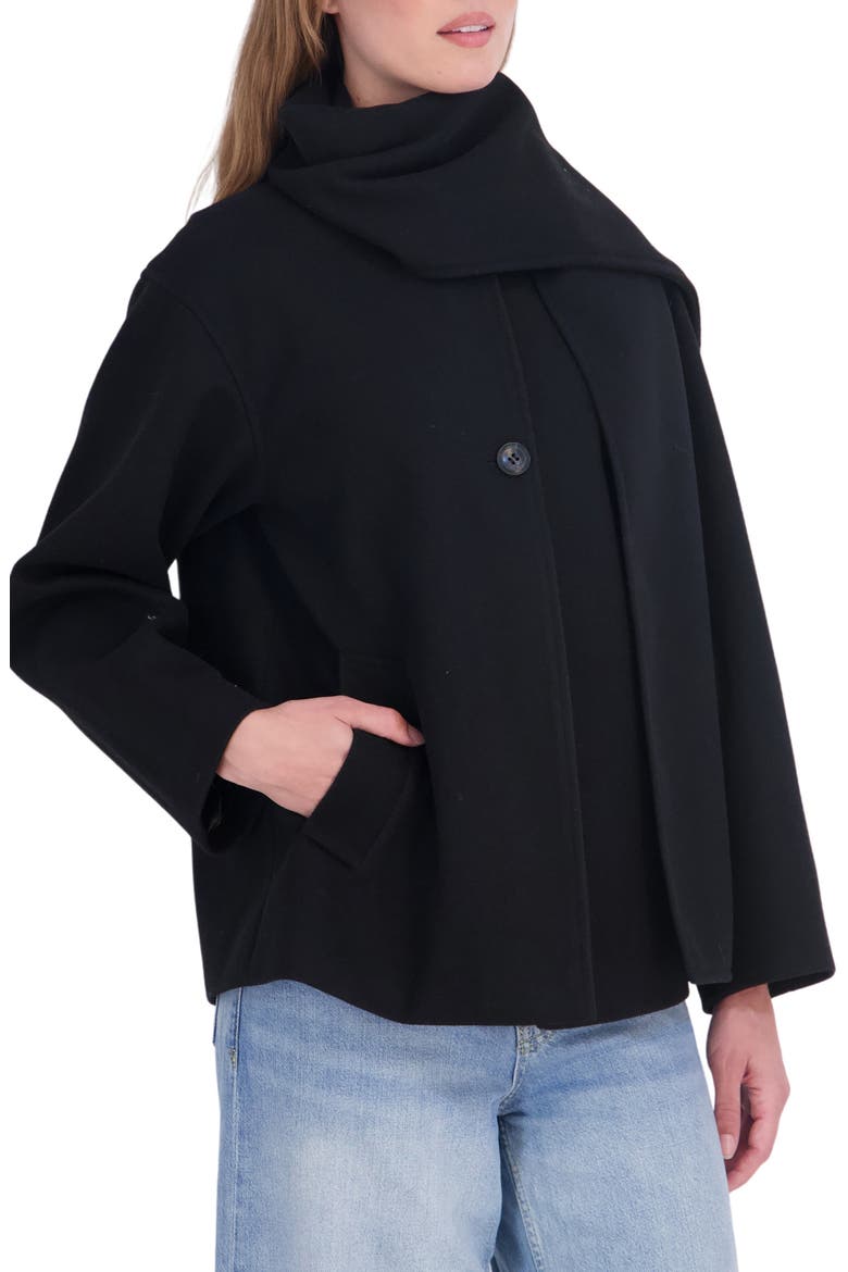 Coat with Detachable Scarf, Alternate, color, BLACK
