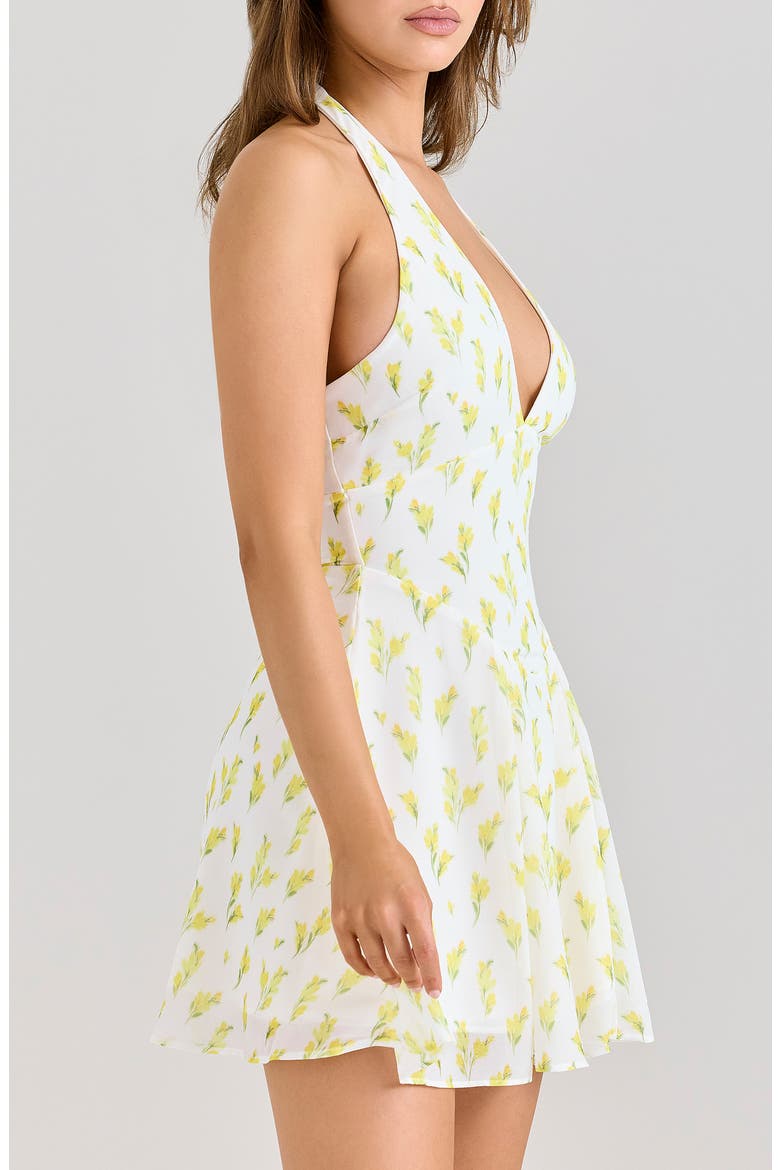Iris Floral Halter Minidress, Alternate, color, LEMON FLORAL PRINT