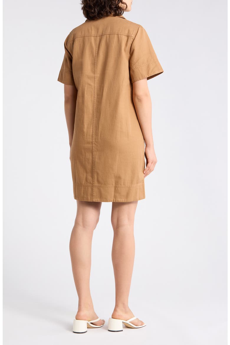 Utility Twill Short Sleeve Cotton & Linen Shift Dress, Alternate, color, GOLDEN
