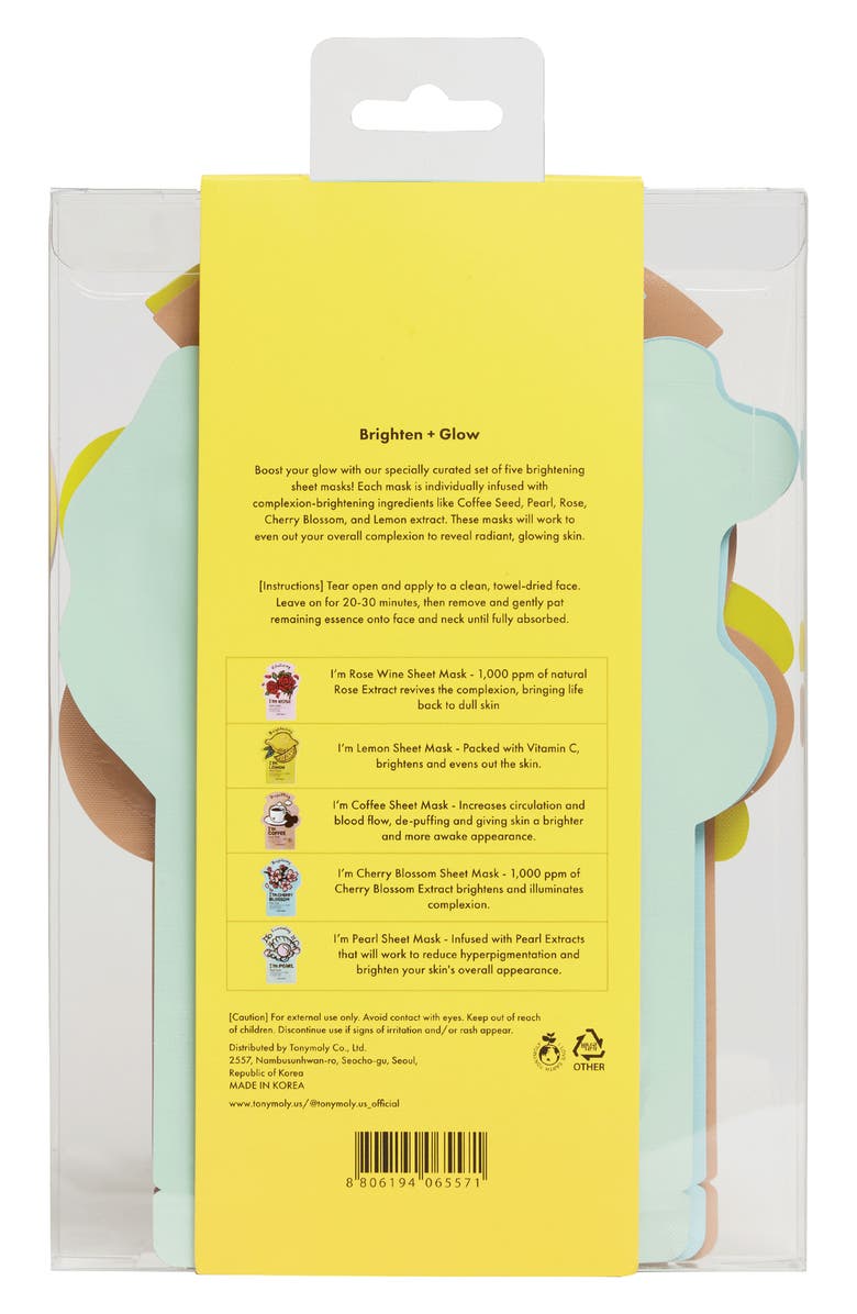 TONYMOLY Brightening Glow Set of 5 Sheet Mask Set, Alternate, color,