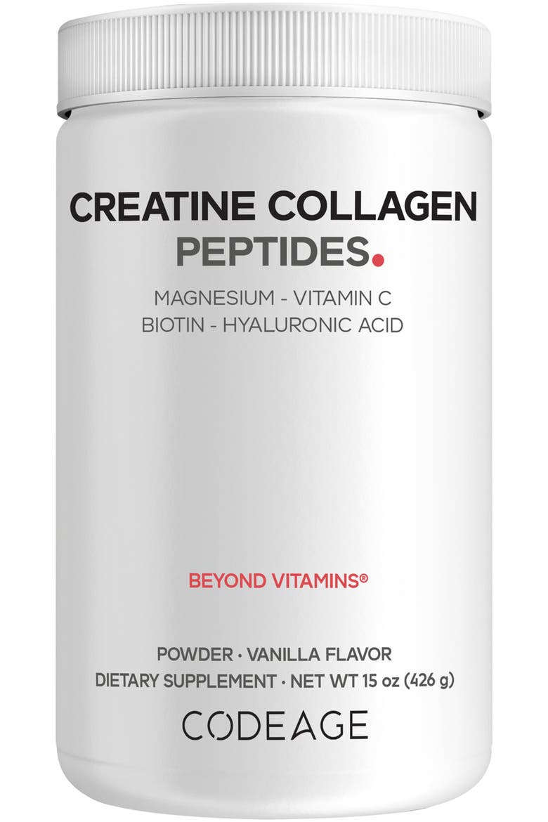 Creatine Collagen Peptides, Biotin, Magnesium, Hyaluronic Acid, Vit C, Vanilla Flavor, Main, color, White