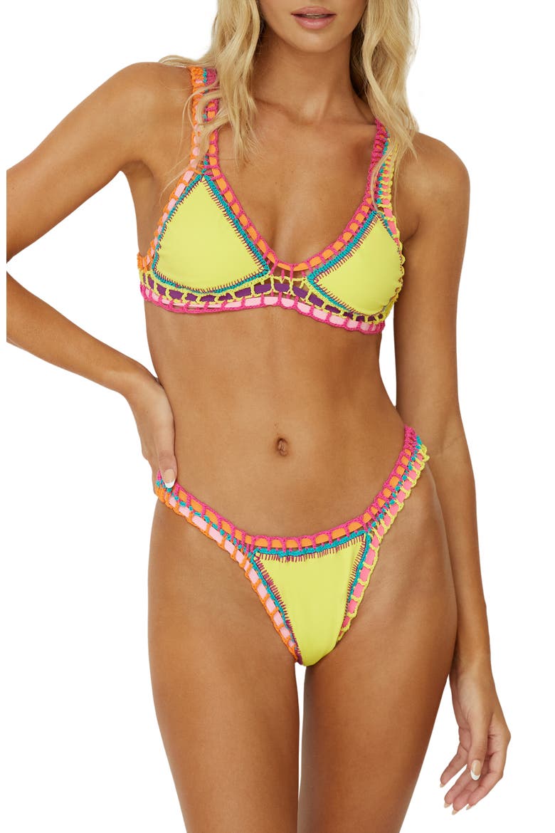Colorful Whipstitch Trim Triangle Bikini Top, Alternate, color, DANDELION