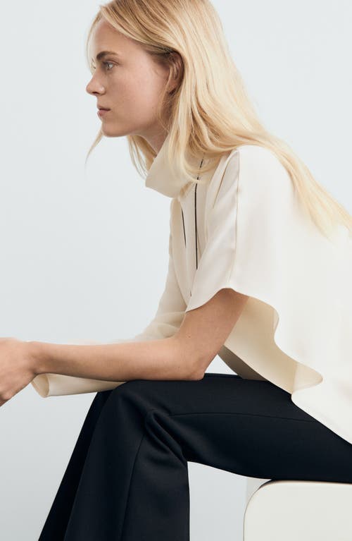 Mango Asymmetric High Neck Top In White