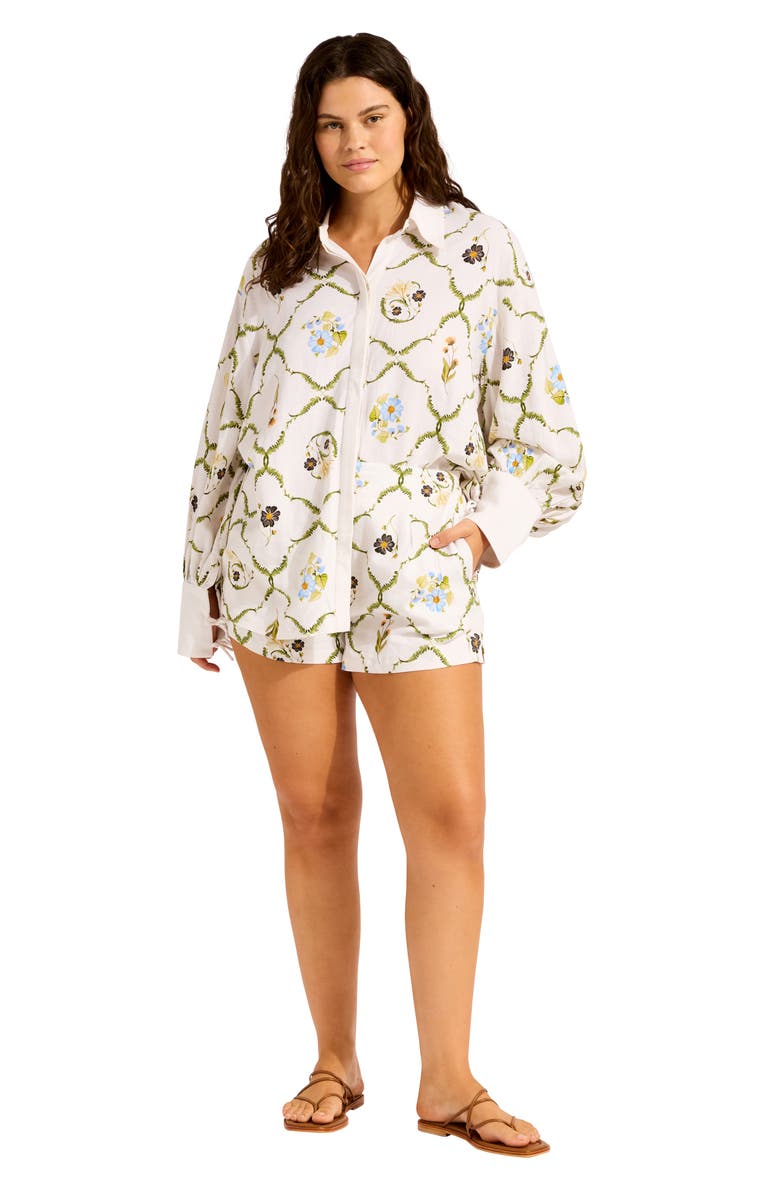 Seafolly Print Linen Blend Cover-Up Shorts, Alternate, color, White