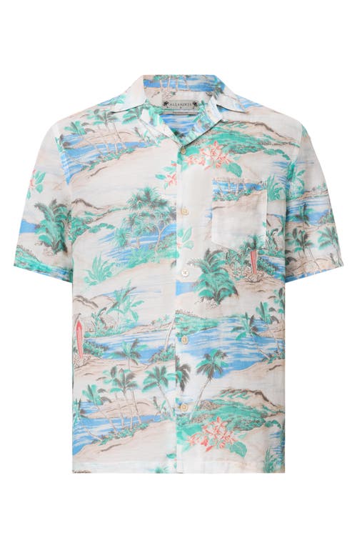 Allsaints Mens Frosted White Biarritz Tropical-print Woven Shirt In White
