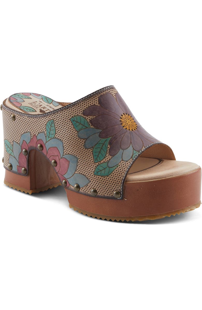 L'Artiste by Spring Step Teeshirt Platform Slide Sandal, Main, color, Beige Multi