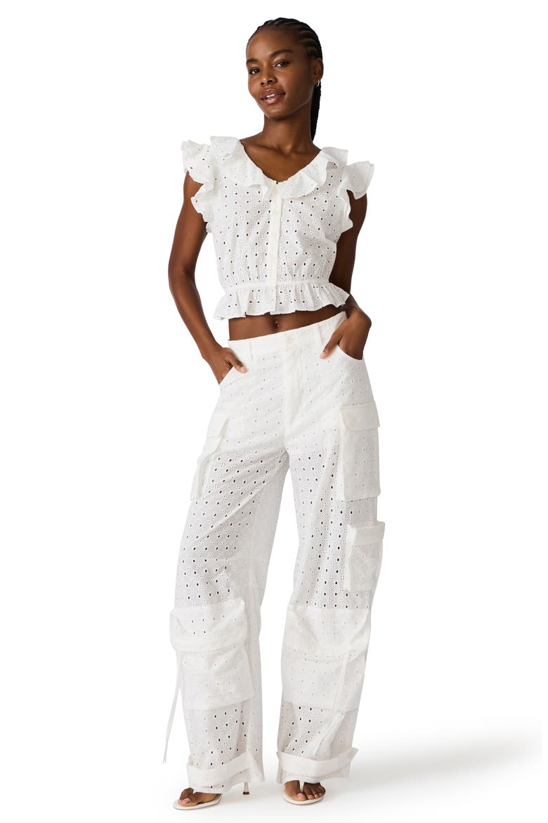 Cotton Eyelet Cargo Pants, Alternate, color, WHITE