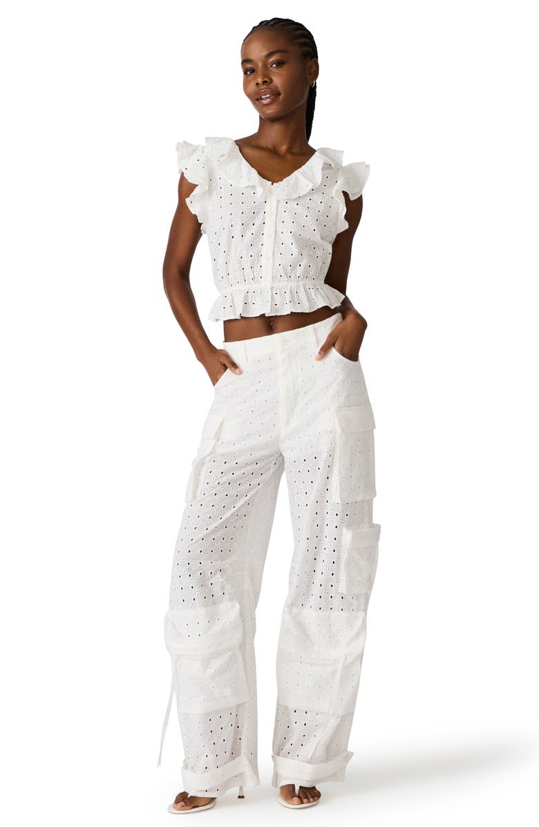 Steve Madden Cotton Eyelet Cargo Pants, Alternate, color, White