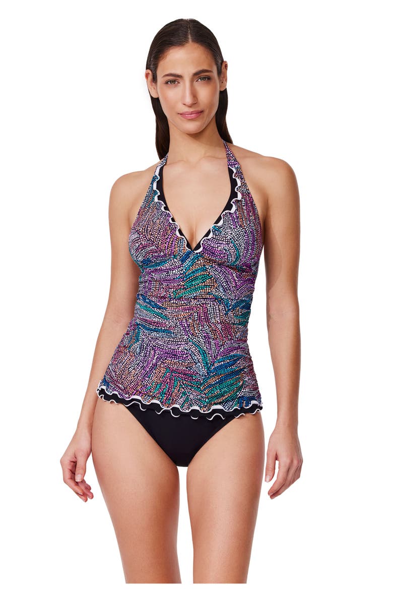 Layla Tricolore Halter Tankini Top, Alternate, color, Layla-Black-Multi