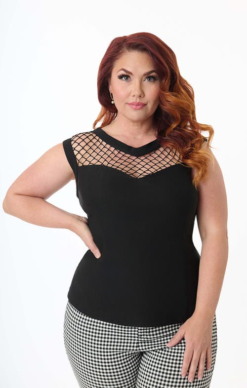 Unique Vintage Plus Size Diamond Cutout Top In Black
