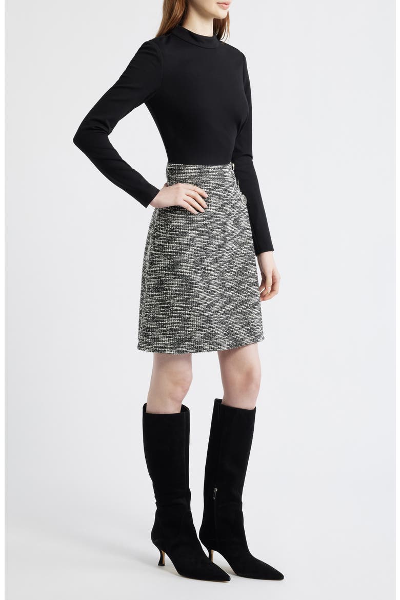 Twofer Mock Neck Long Sleeve A-Line Dress, Alternate, color, BLACK IVORY