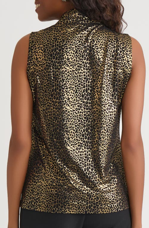 Kasper Metallic Leopard Knot Front Sleeveless Top In Brown
