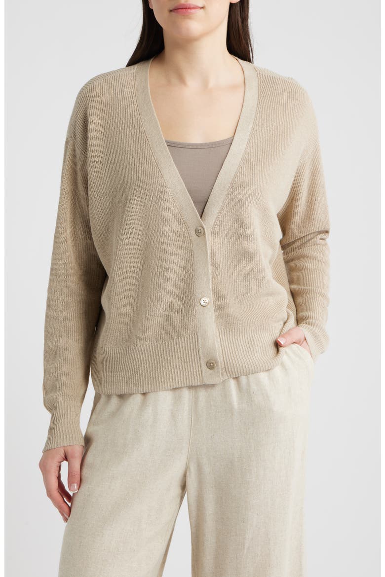V-Neck Organic Linen & Organic Cotton Cardigan, Main, color, UNDYED NATURAL