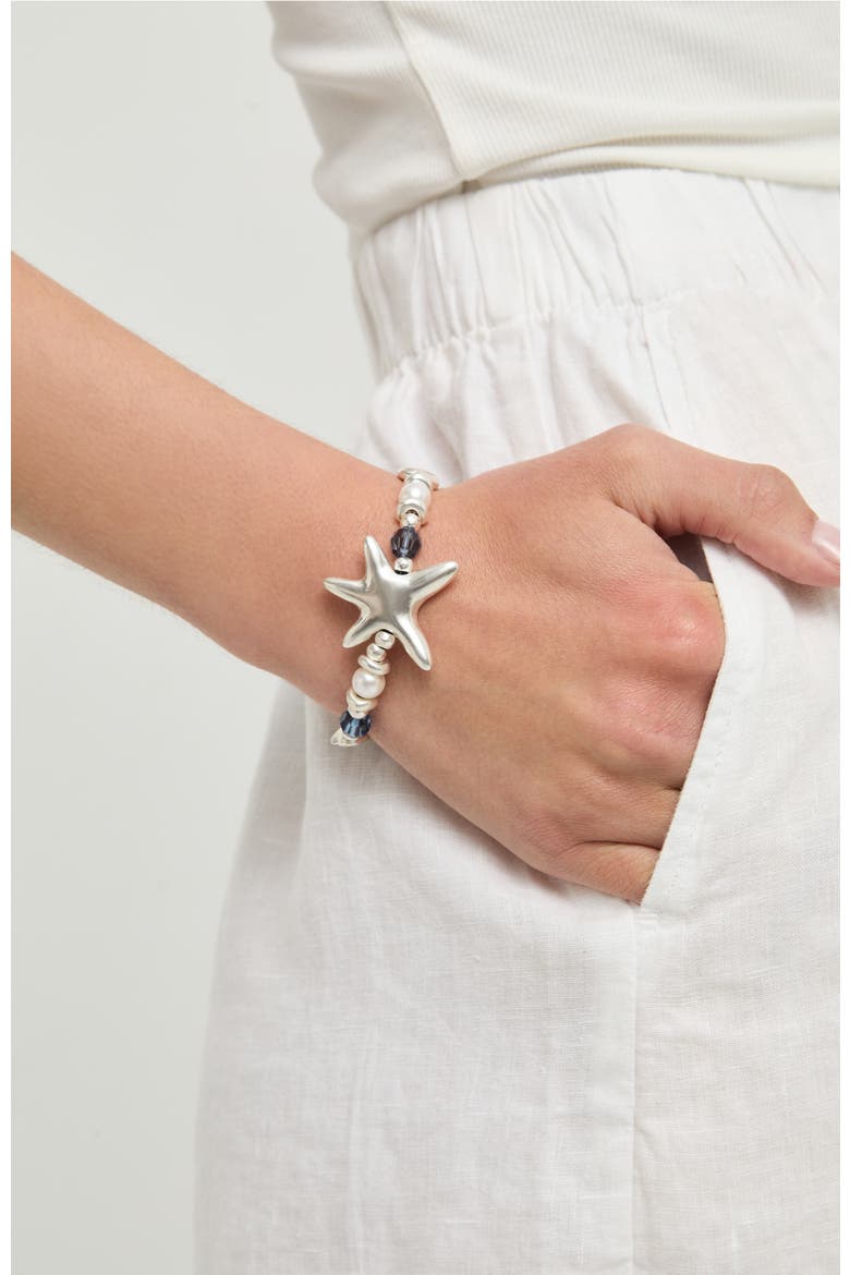 Silver-Tone Bracelet with Blue Faceted Crystals and Star, Alternate, color, Silver