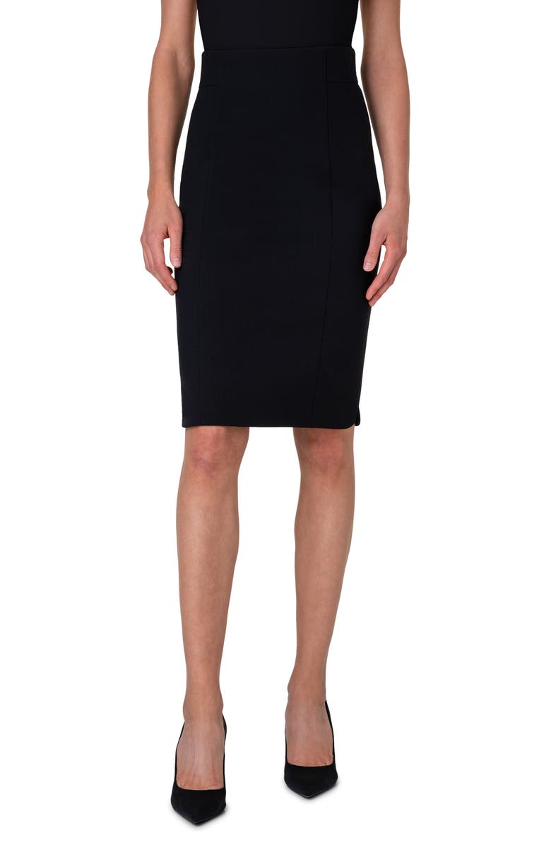 Akris punto Stretch Virgin Wool Crepe Pencil Skirt, Main, color, Black