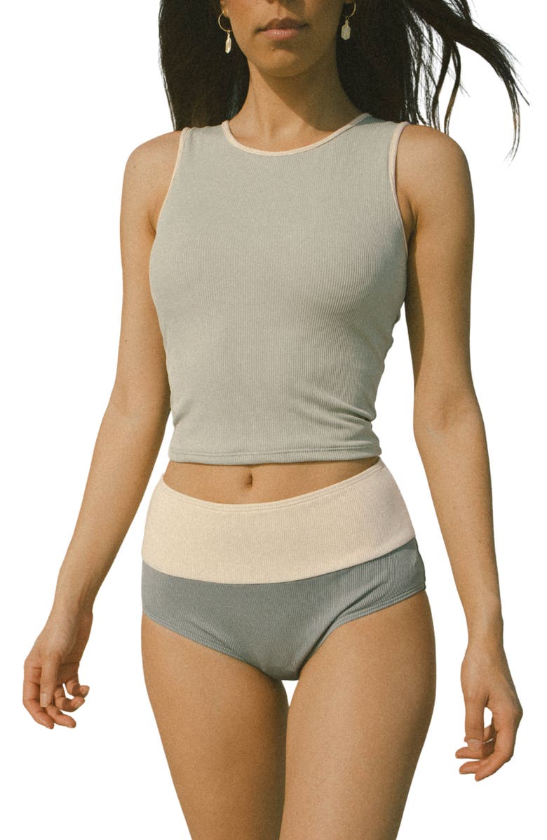 Geode Swimwear Havasu High Neck Tankini Top, Main, color, Blue Green