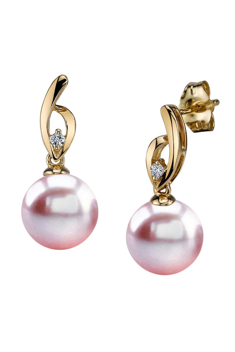 14K Gold Pink Freshwater Pearl & Diamond Lois Earrings, Main, color, White Gold