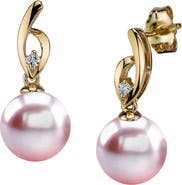 The Pearl Source 14K Gold Pink Freshwater Pearl & Diamond Lois Earrings