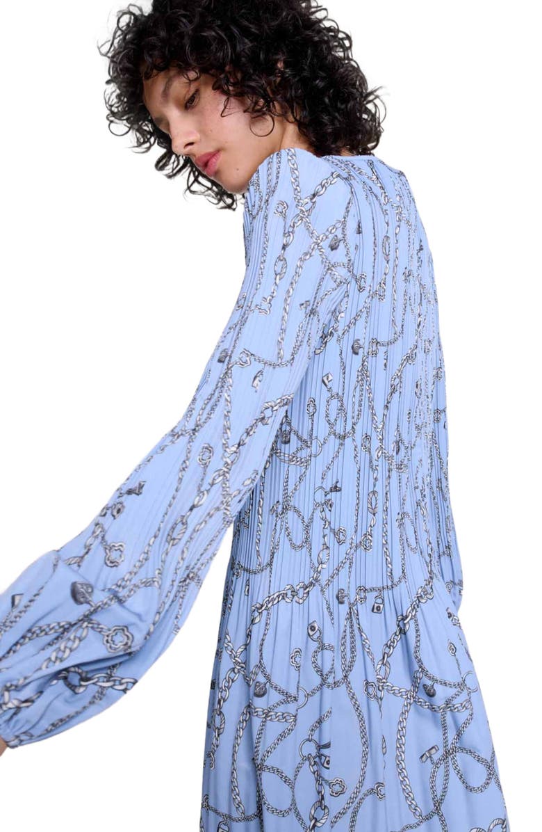 maje Patterned pleated mini dress, Alternate, color, 