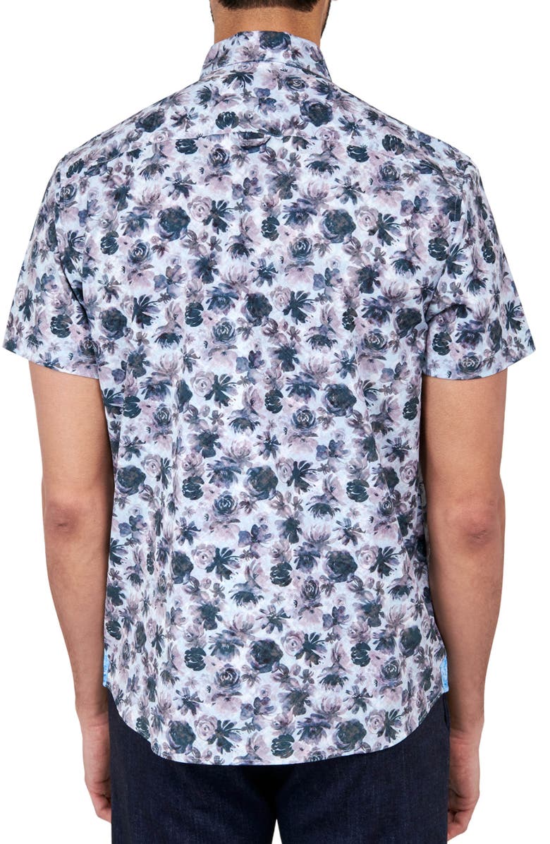 Brooklyn Brigade Quay Watercolor Floral Short Sleeve Shirt, Alternate, color, Navy/ Purple