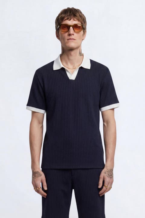 Henry Textured Open Collar Polo Shirt