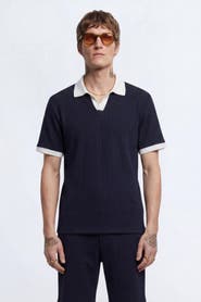 Twisted Tailor Henry Textured Open Collar Polo Shirt