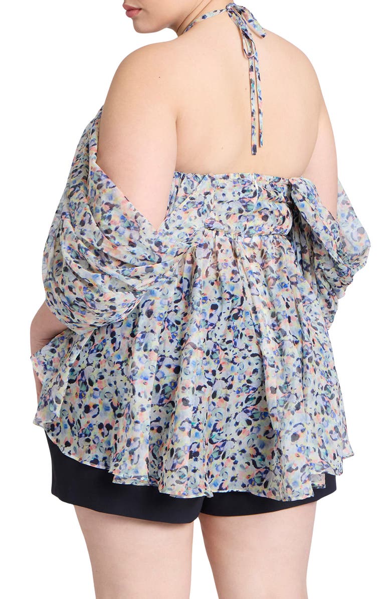 ELOQUII Dramatic Print Off the Shoulder Chiffon Halter Top, Alternate, color, 