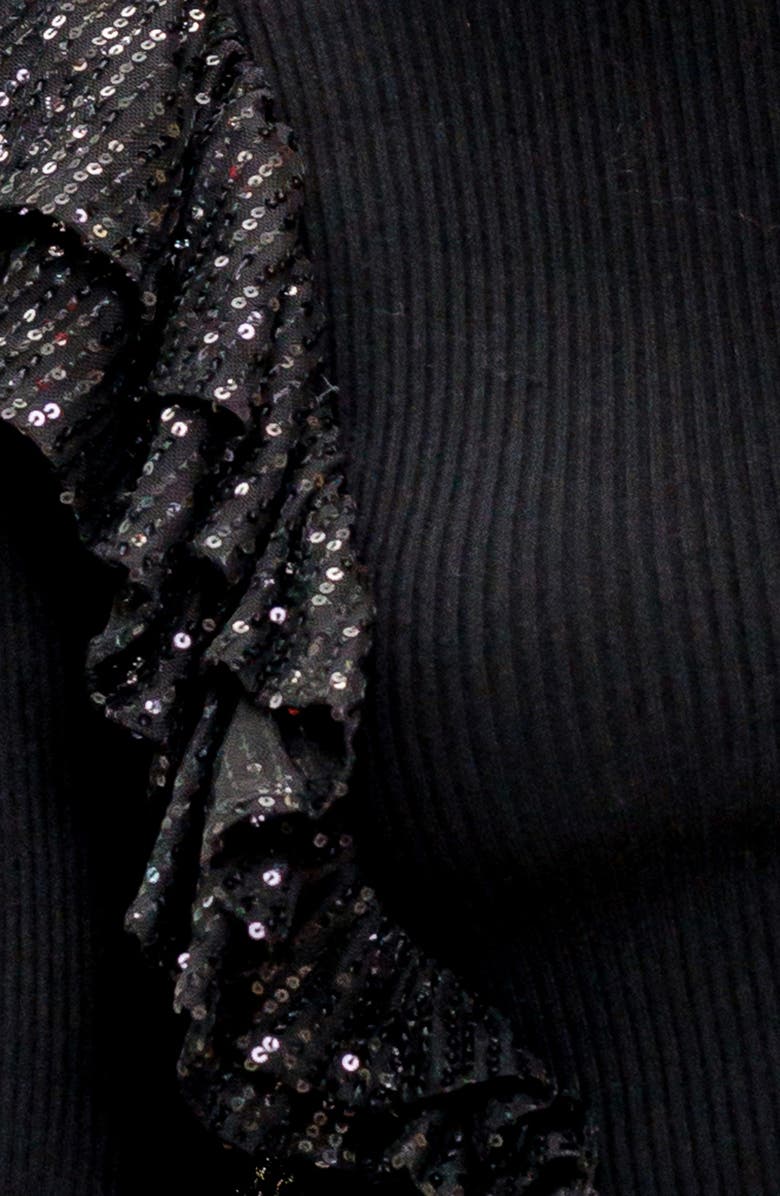 FLYING TOMATO Sequin Ruffle Shoulder Knit Sweater, Alternate, color, Black