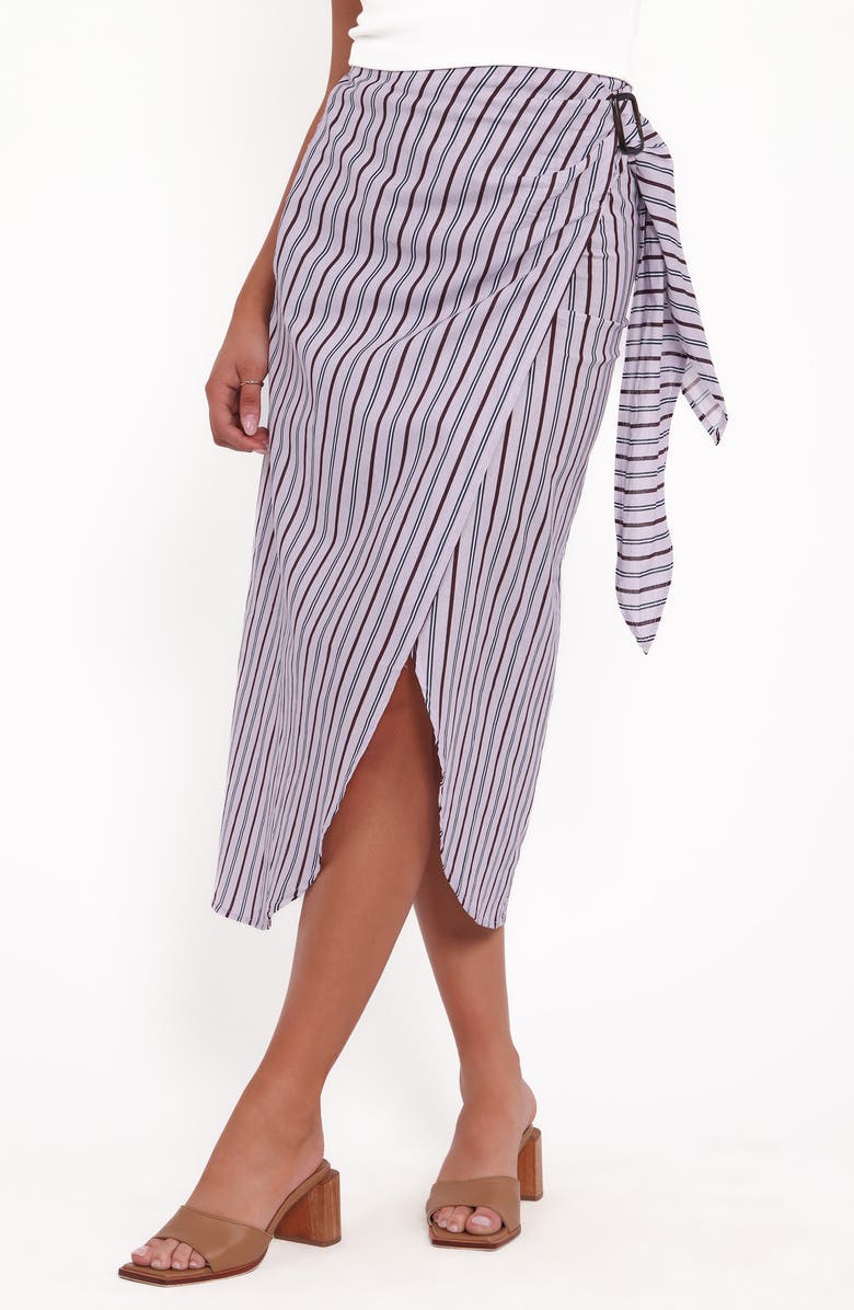Petal & Pup Jacey Stripe Wrap Midi Skirt, Main, color, Midnight Stripe