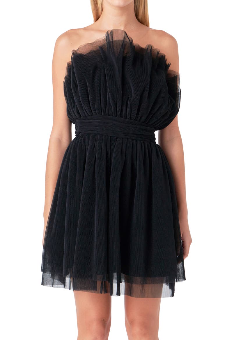 Strapless Tulle Minidress, Alternate, color, BLACK