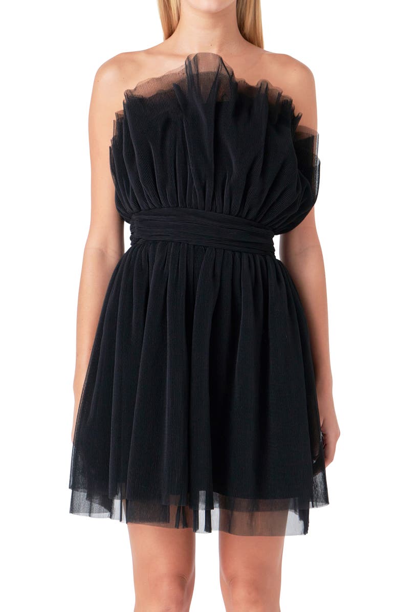 Endless Rose Strapless Tulle Minidress, Alternate, color, Black