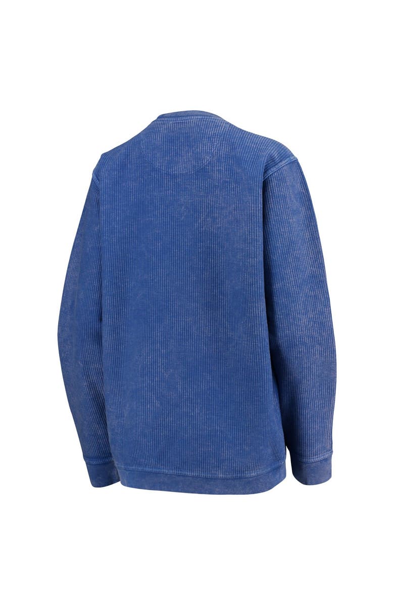 PRESSBOX Women's Pressbox Royal Kansas Jayhawks Comfy Cord Vintage Wash Basic Arch Pullover Sweatshirt, Alternate, color, Royal