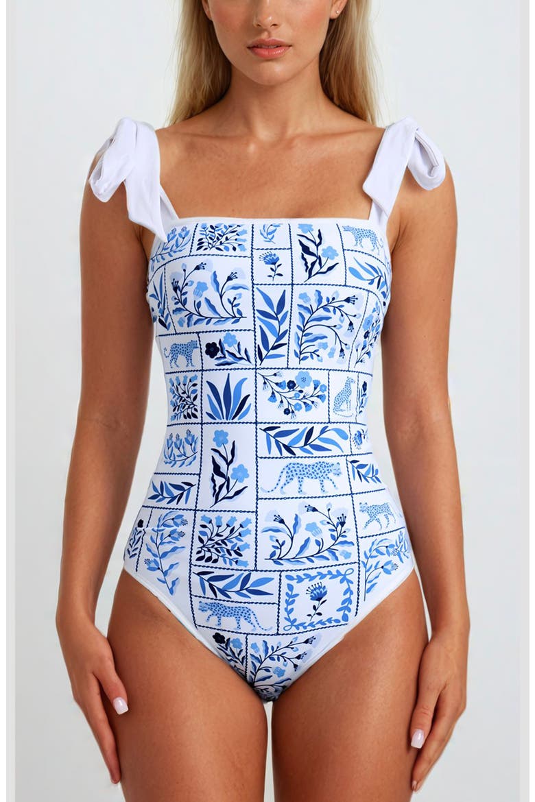 Blue Garden Reversible One-Piece Swimsuit, Main, color, Blue
