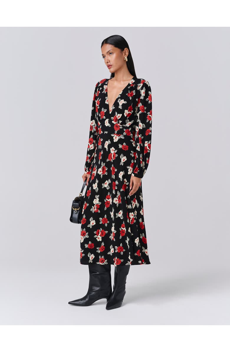 Ghost London Gracie Floral V Neck Midi Dress, Main, color, Black Flower